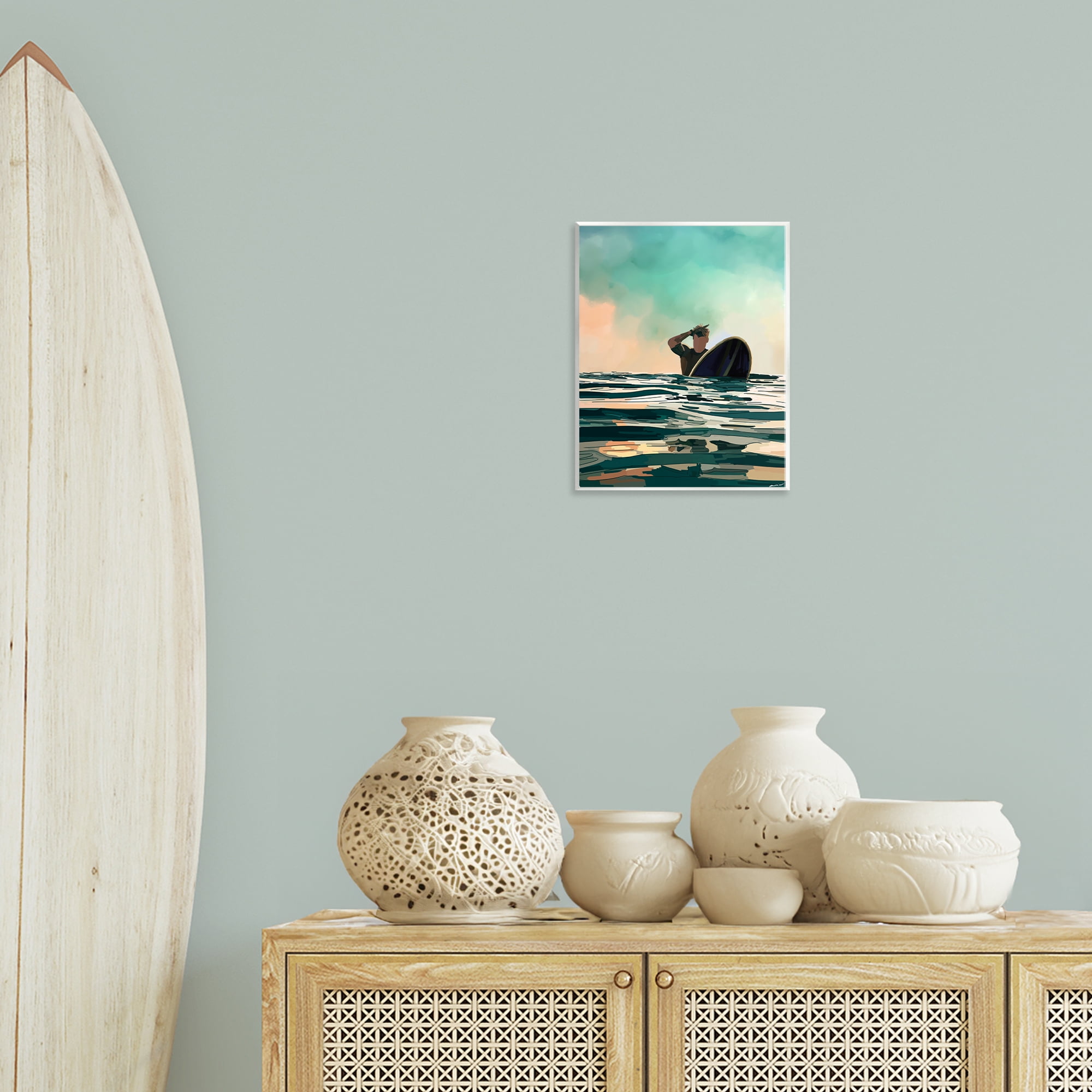 Stupell Industries Surfer with Ocean Reflection Nautical & Beach Painting Unframed Art Print Wall Art, 11 x 14