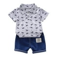 thumbnail image 1 of Toddler Kids Baby Boy Short Sleeve Crown Pattern Shirt Tops+ Denim Pants Set, 1 of 8