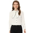 thumbnail image 1 of Unique Bargains Chemise Élégante à Manches Longues avec Col Nœud Contrasté pour Femmes Bureau Blanc TP, 1 of 4