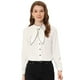 thumbnail image 1 of Camisa elegante de manga larga con cuello de pajarita y puntada en contraste Allegra K Blanco XS, 1 of 4