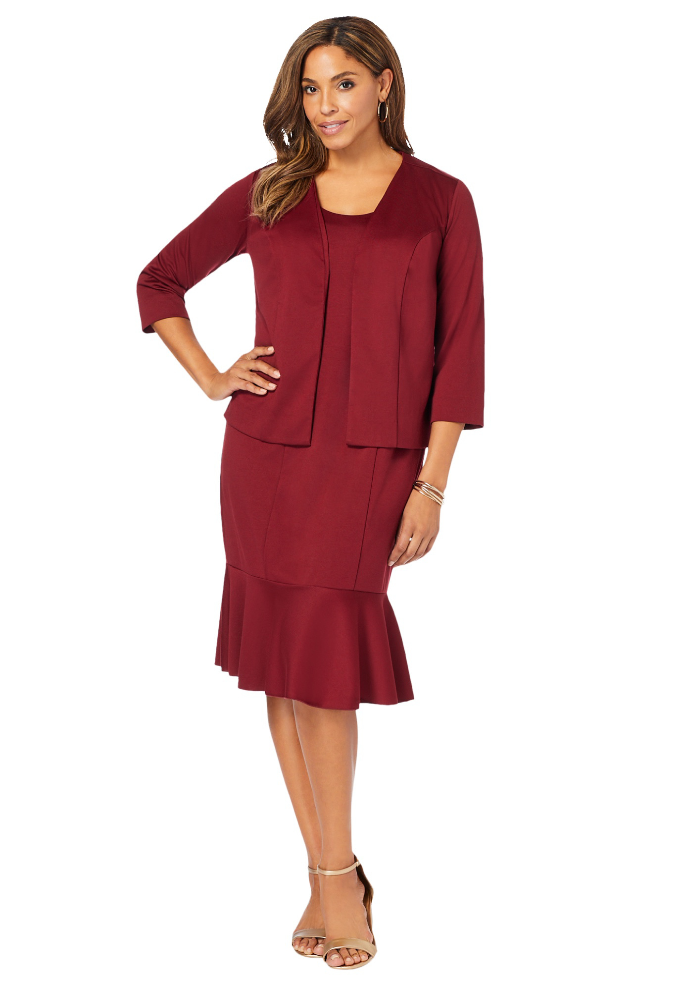 Ponte Jacket Dress Flounce Hem Suit 
