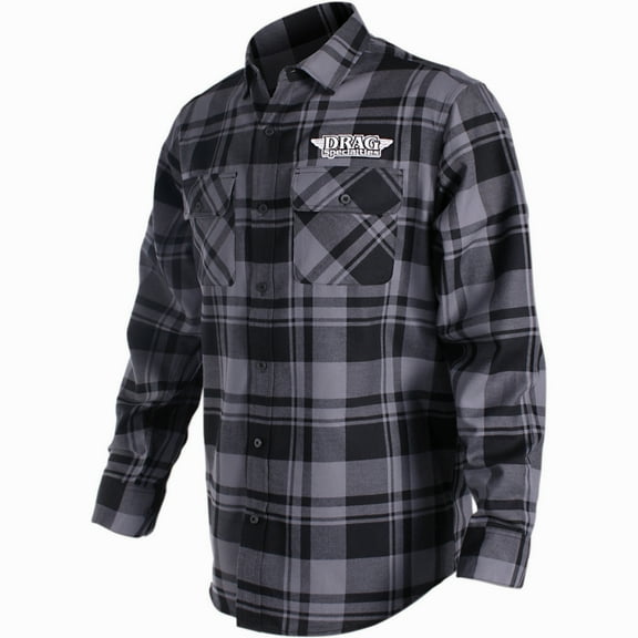Throttle Threads Drag Specialties Plaid Mens Long Sleeve Flannel Shirt Black MD