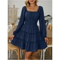 thumbnail image 5 of Fancyglim Dress for Women Long Sleeve Square Neck Short Dress Tiered Ruffle A-Line Flowy Mini Dresses with Pockets Navy Blue XL, 5 of 7