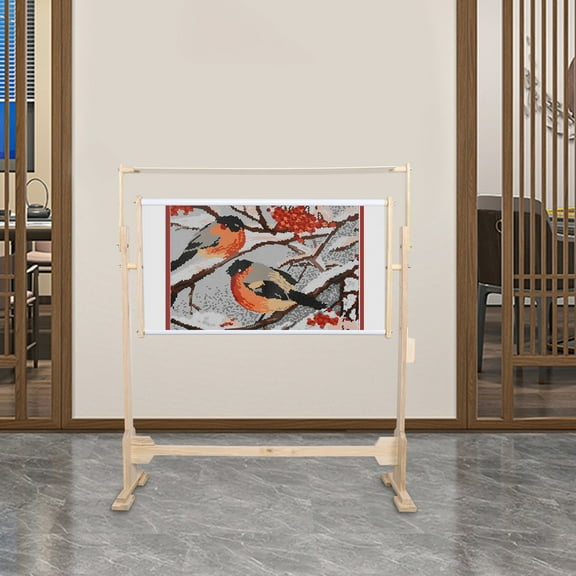 Adjustable Cross Stitch Frame Rack, Solid Wood Tabletop and Floor Stand for Embroidery, DIY Crafting, with Convenient Storage