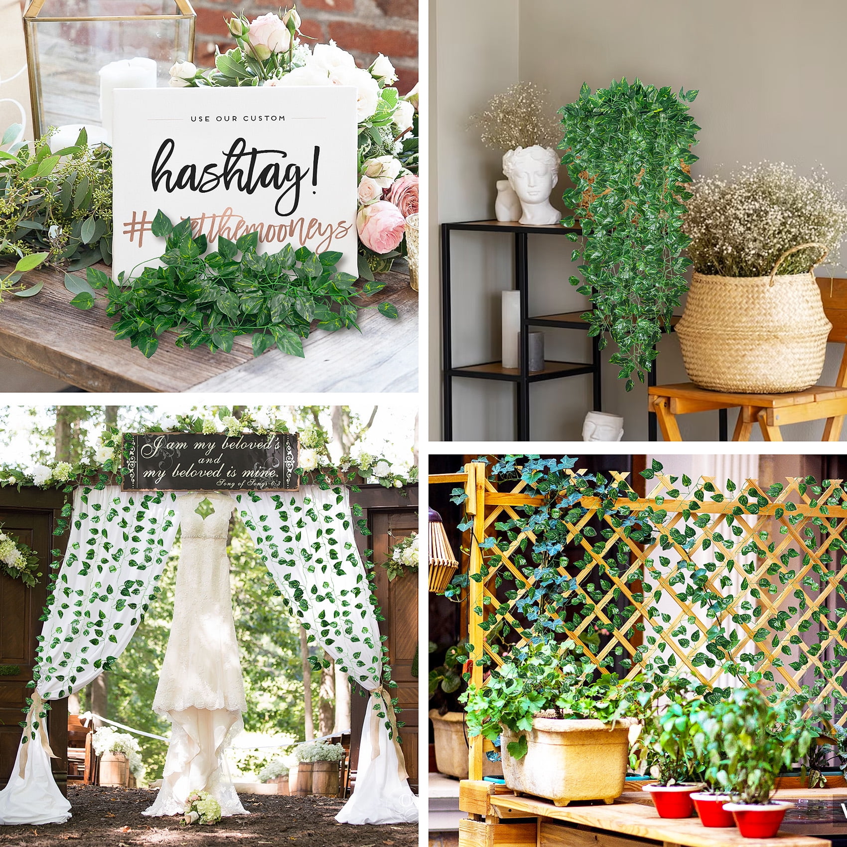 48Pack Artificial Ivy Garland 335ft Fake Vines with Realistic Leaves - UV Resistant Greenery Wall Decor for Wedding Backdrop, Bedroom, Indoor Outdoor Party Décor