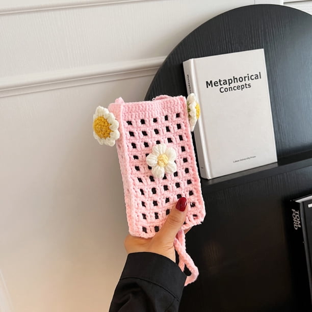 Bolso Mujer Monedero Hecho A Mano Tejido Diario para Niñas Mujer Rosa