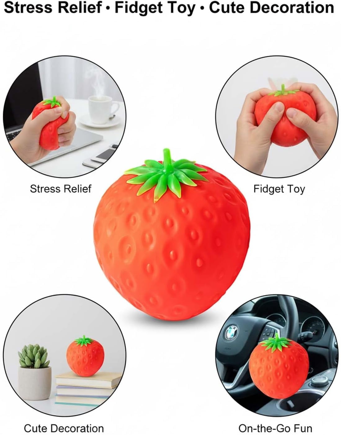 Giant Strawberry Squishy, Classic Slow-Rise Strawberries Squishies, Jumbo Sunny Days Fruit Toys, Big Large Rebound Cute Stress Balls, Desk Party Favors Ideas Gifts Fidget Adults