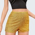 thumbnail image 2 of Women's Sequins Shorts High Waisted Sparkly Vintage Short Pants Slimming Straight Leg Club Party Short Pants Yellow,XL, 2 of 6