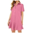 thumbnail image 1 of YFELWZ Robe à Manches Courtes pour Femmes Grande Taille avec Ourlet à Volants, Robe Midi Décontractée d'Été Fluide avec Rose Vif Vintage TTG, 1 of 9