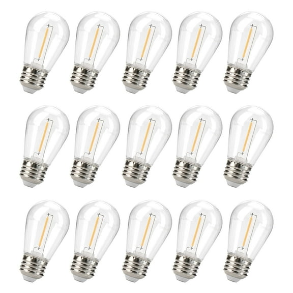 Leadleds 15 Pack S14 LED String Light Bulbs, Shatterproof Vintage Edison Style, 1 Watt (11W Equivalent), 2700K Warm White, Waterproof, E26 Base for Outdoor/Indoor Use