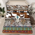 thumbnail image 2 of Longhorn Skull Sheet Set Southwestern Western Bed Sheets Set Full,Geometry Aztec Sheets Bull Cattle Cow Print Cowhide Flat Fitted Sheet,Exotic Western Room Decor, 2 of 6