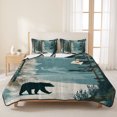 thumbnail image 3 of Quilts Queen Size Bedding Set, Forest Bear Snowy Lightweight Quilted Comforter, Teal White Mountain Pine Trees Soft Reversible Bedspread Coverlet with Pillow Covers for All Season, 90" x 96", 3 of 9