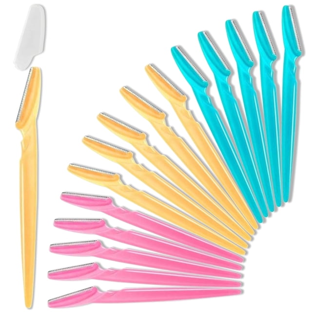 Vensio -15Pcs Precision Eyebrow Razors with Protective Covers, Multipurpose Dermaplaning Tool for Facial Hair and Peach Fuzz, High-Quality Stainless Steel Face Razor
