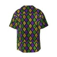 thumbnail image 2 of Vsdgher Mardi Gras Shiny Green Purple Print Men's Wrinkle Free Untucked Cuban Shirt Business Casual Button Down Shirts Short Sleeve Shirt, 2 of 7