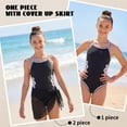 thumbnail image 4 of Girls One-Piece Cut Out Design Swimsuit with Cover Up Skirt Adjustable Straps Swimwear Solid Color Bathing Suit for Girls, 4 of 9