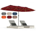 thumbnail image 1 of Gymax Parasol de Patio Double Face de 15,5 Pi avec Lumières Solaires, Parasol d'Extérieur Format Jumeau, Rouge, 1 of 10