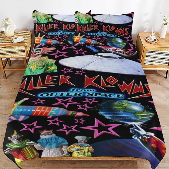 Killer Klowns from Outer Space Kids 3 Piece Bedding Set, Super Soft Printed Comforter Cover Sets with 1 Duvet Cover and 2 Pillowcase, Bedroom Decor Gifts for Boys Girls Teens Adult 86"x70"