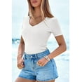 thumbnail image 4 of PRETTYGARDEN Women Spring Tops Trendy Ribbed Short Sleeve V Neck Fitted Basic Tee Shirts Casual Going Out Summer Outfits, 4 of 10