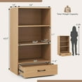thumbnail image 3 of GOFLAME 4-Tier Small Bookcase with Storage Drawer, 42.5” Wood Bookshelf with 3 Open Shelves, Modern, Standing Organizer Storage Cabinet for Living Room, Home Office, Study, Natural, 3 of 18