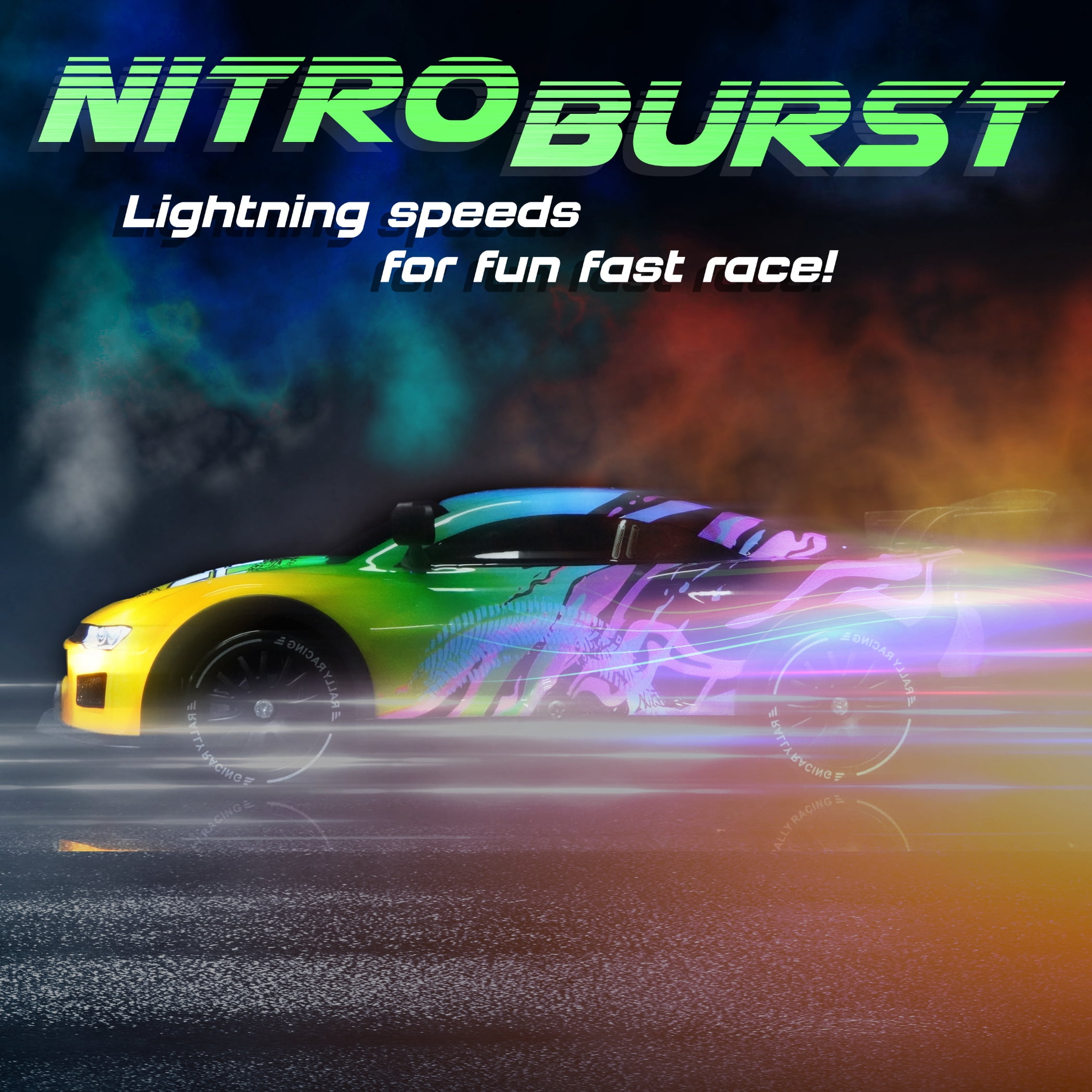 Force1 High-Speed Drift RC Car 2.4GHz Remote Control LED Lights 1:16 Scale Rechargeable Summer Toy (Multicolor)