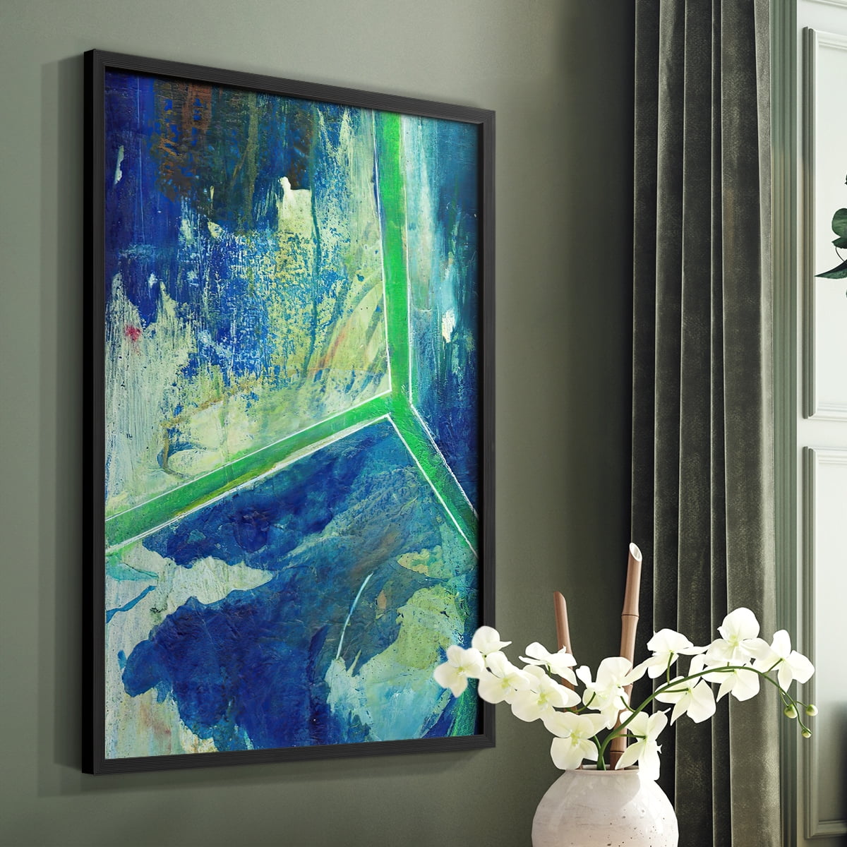 Geometric in Cool VI Framed Print in Black Solid Wood Framed Print No Nail Hanging