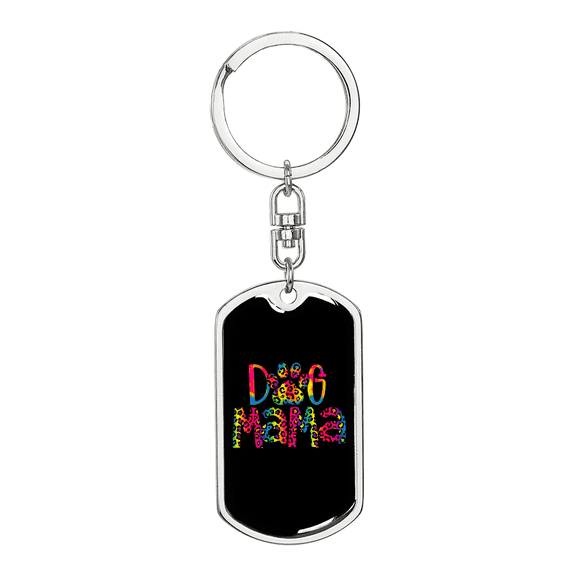 Dog Mama Colors Stainless Steel or 18k Gold Premium Swivel Dog Tag Keychain
