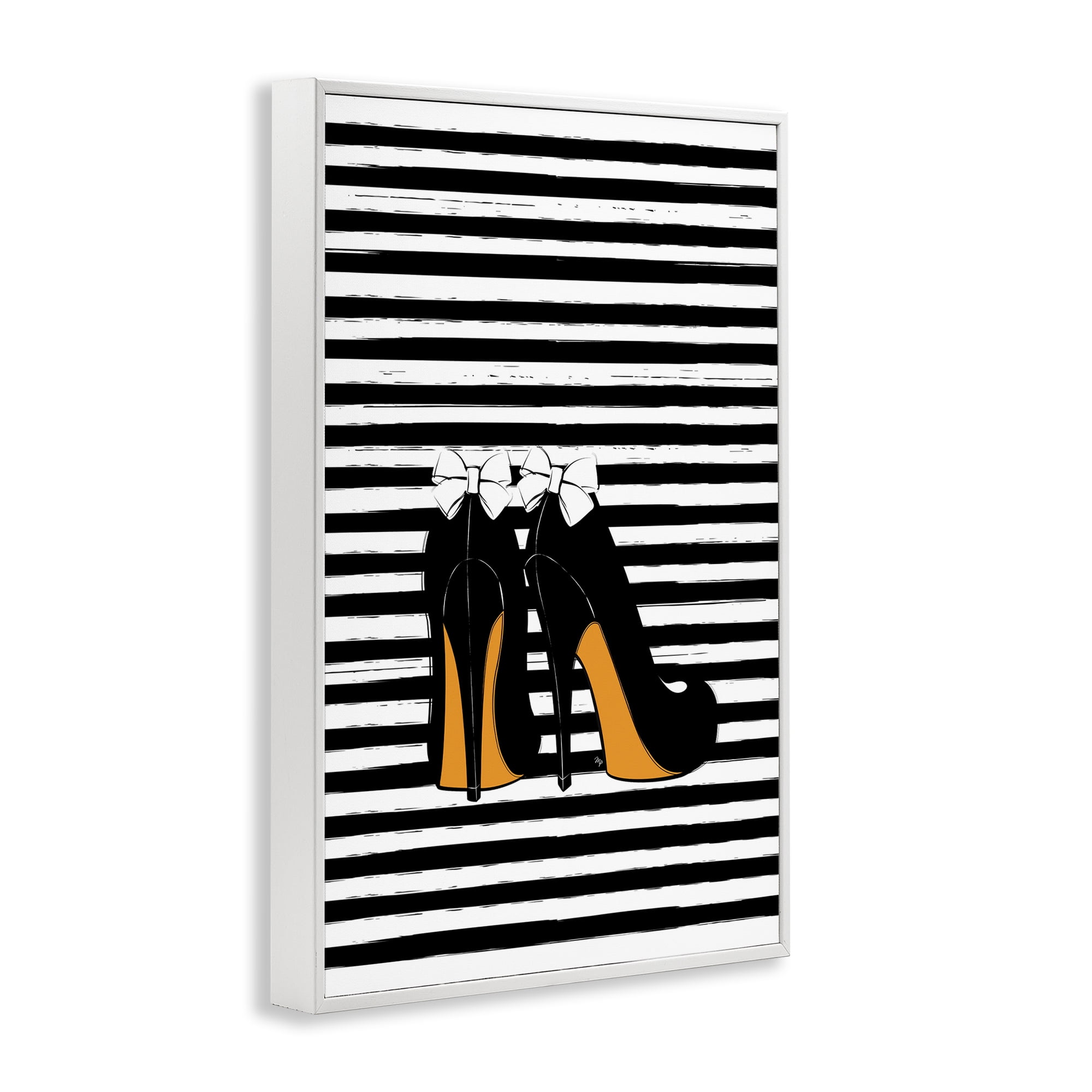 Stupell Industries Bow Heels on Stripes Beauty & Fashion Painting White Framed Art Print Wall Art, 16 x 24