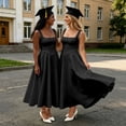 thumbnail image 2 of XAOFW Summer Elegant Dress For Women Square Collar Sleeveless Strap Dress With Waist Tie Holiday Party Trendy Sundress, 2 of 6