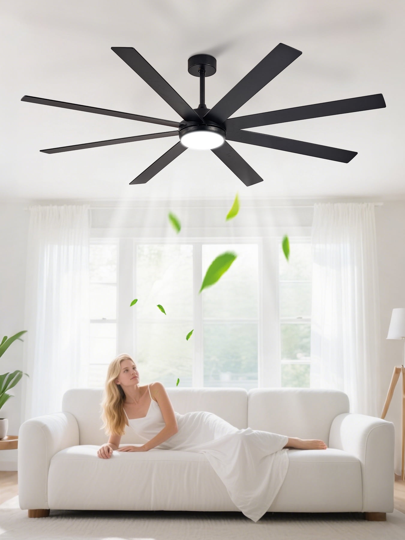 Depuley 72-Inch Indoor/Outdoor Ceiling Fan with Light - 8-Blade in Black Walnut, Remote & App Control, Dimmable 3CCT LED, Quiet DC Motor​
