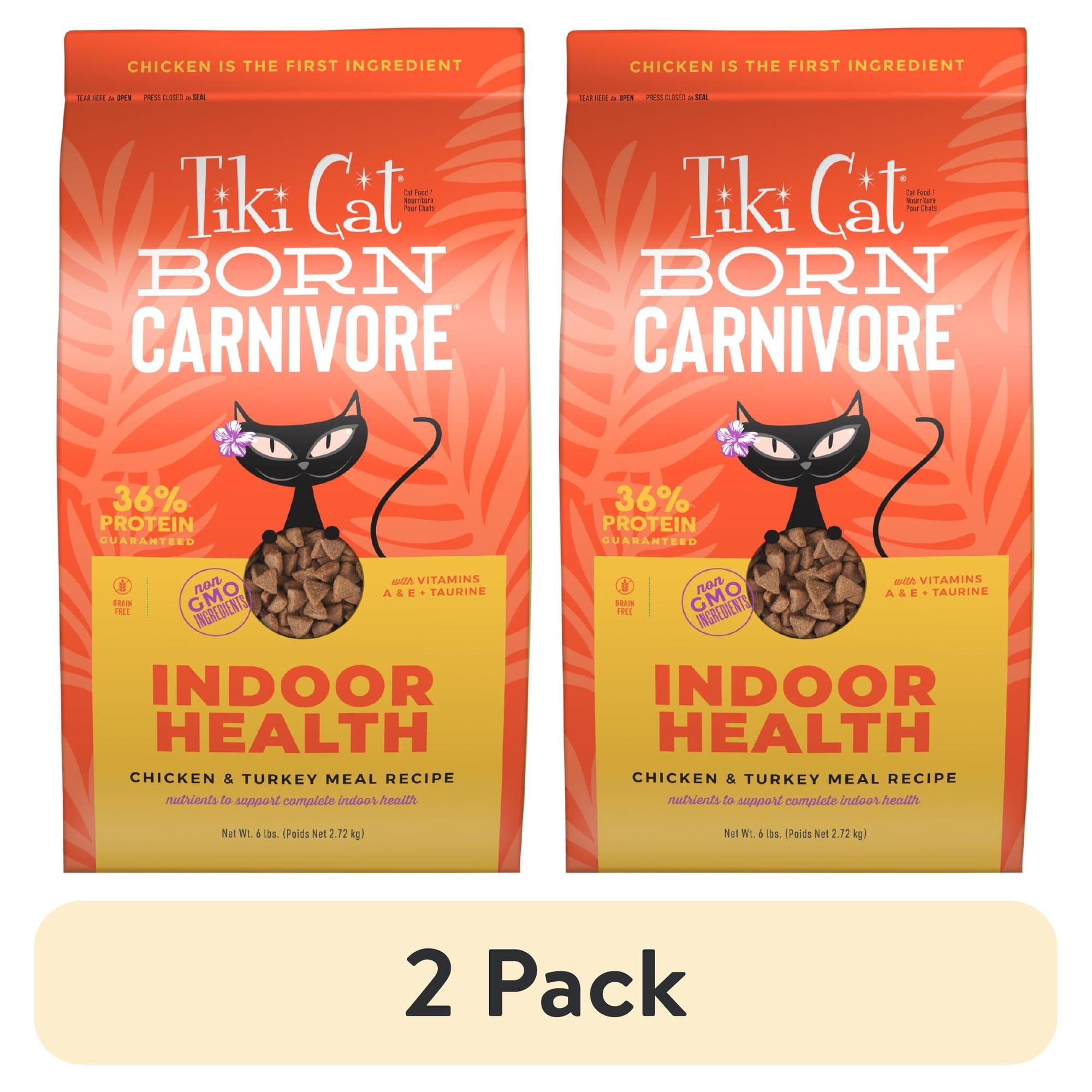 (2 pack) Tiki Cat Born Carnivore Indoor Health Dry Cat Food Chicken & Turkey Meal 6 lbs. Bag
