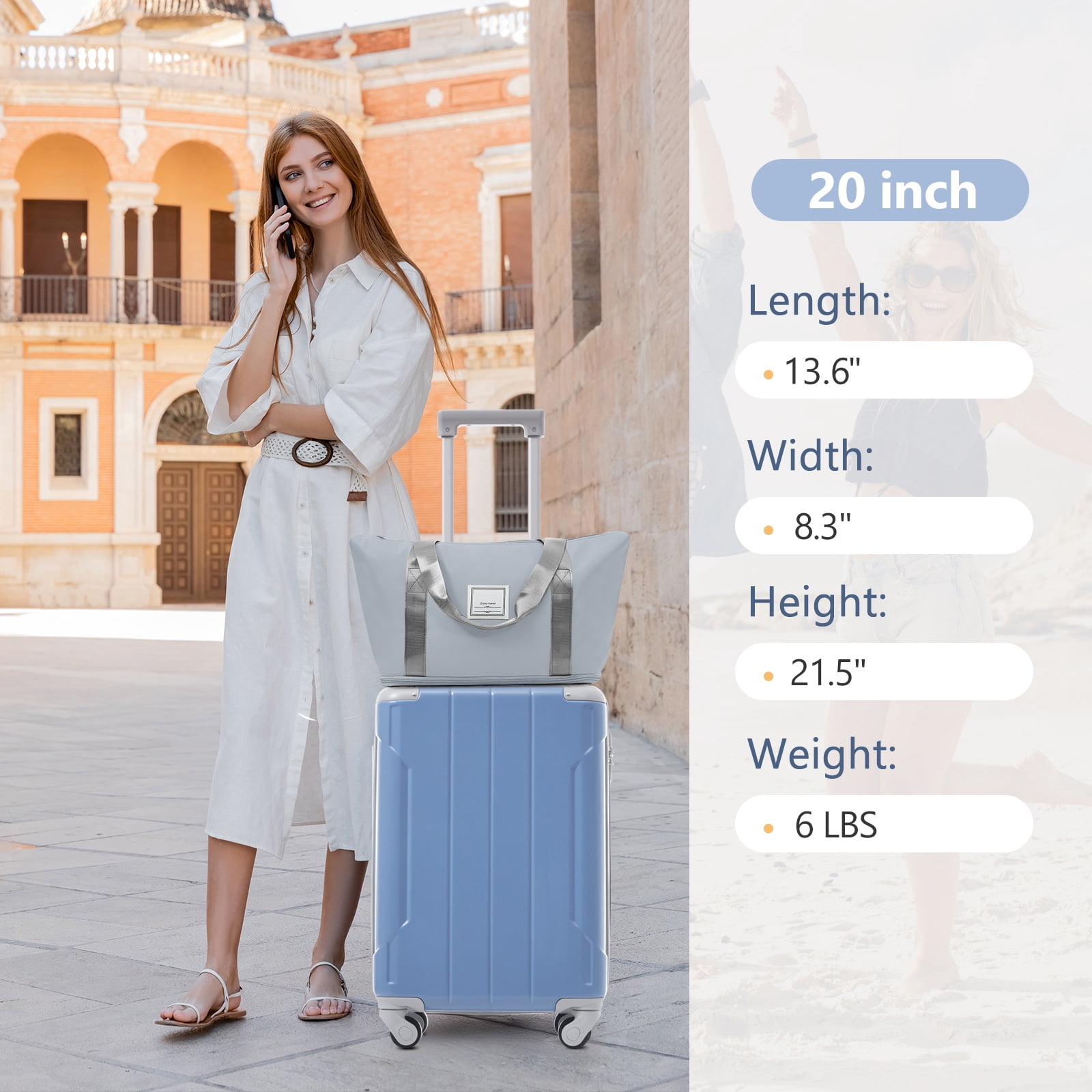 Euroco 20" Carry On Luggage Set 3 Piece,ABS Hardshell Lightweight Suitcase with Spinner Wheels & TSA Lock,Airline Approved Suitcase set for Weedend Getaways,Business Travel,Glacier Lake