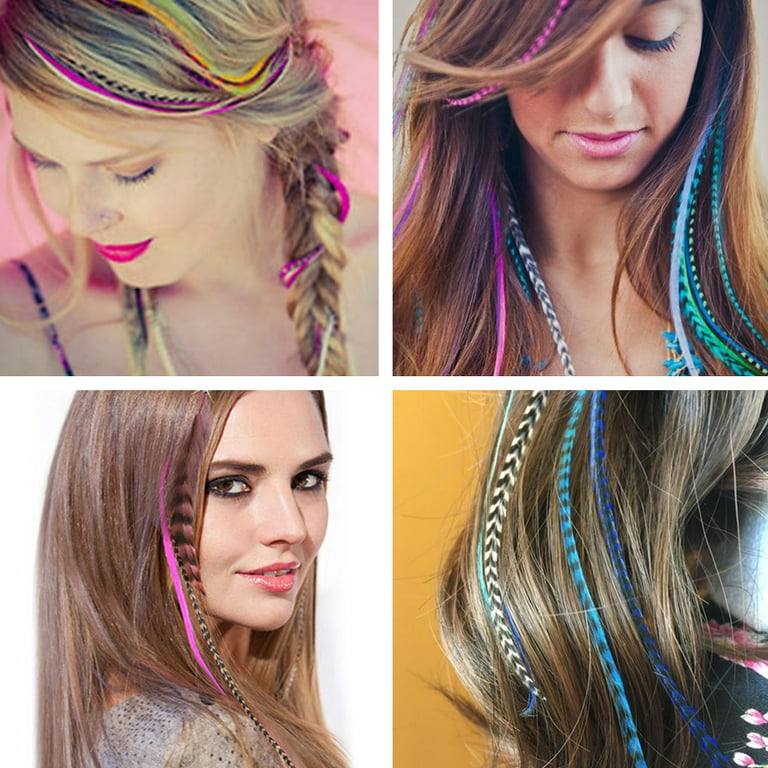 21 Natural & Turquoise Color Hair Feathers DIY Kit for Hair Extension - 7”-  12” Long - Eye-Catching Design - 10 Micro-link Beads - 100% Real Rooster