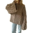 thumbnail image 1 of Aocisk Chandail Ample en Tricot à Col Rond et Manches Évasées pour Femme, Style Décontracté, Kaki, G, 1 of 7