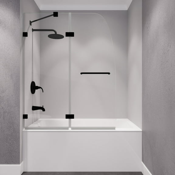 ANZZI Hinged Tub Door Pacific Series Frameless Glass Shower Door 48 in. x 58 in. Matte Black