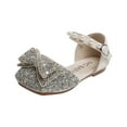 thumbnail image 1 of Princess Shoes for Girls Pearl Rhinestone Bowknot Sequin Blingbling Square Close Toe Soft Sole Non Slip Comfortable Dance Wedding Party Spring Summer Sandals for 15 Months-7 Years Silver, 1 of 8