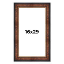 16x29 Frame Brown Walnut Gold Ornate Trim Solid Wood Plein Air Picture Frame | 3 Inch Moulding