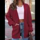 thumbnail image 4 of Cárdigan Extragrande de Punto Suave para Mujer con Bolsillos Vino Tinto L, 4 of 6