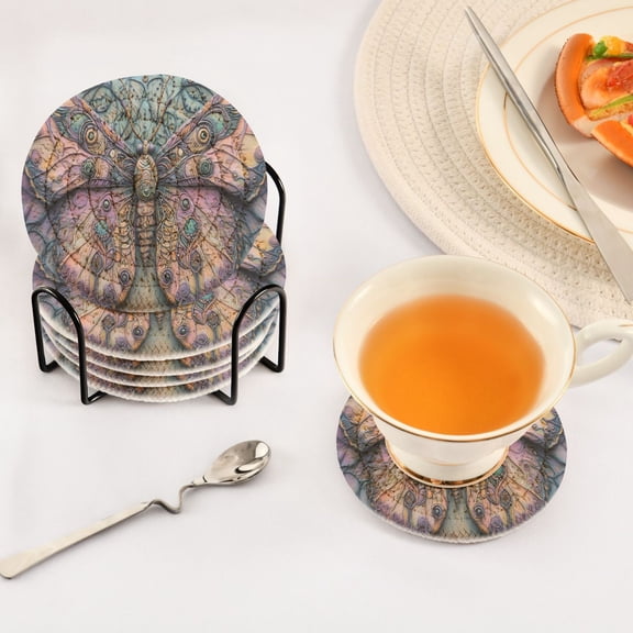 YAZAOO 6Pcs Drink Coasters With Holder 3.94Inch Decorative Butterfly Creative Coil Coaster Coasters Colors Absorbent Coasters for Drinks Coasters Set Thicken Heat for Home Table