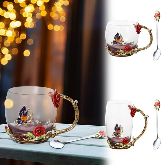 Nsxcdh up to 60% off Gifts Enamel Glass Mug with Handle – Colored Water Cup for Coffee or Tea – Great Valentine's Day or Holiday Gift Idea Birthday Gift