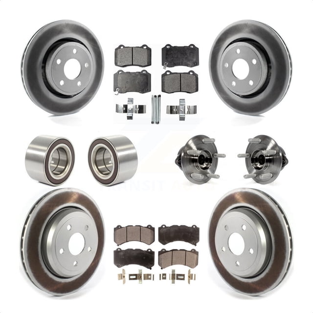 Transit Auto Front Rear Hub Bearing Assembly Coated Disc Brake Rotors and Ceramic Pads Shoe Kit (10Pc) for Car 2022 Dodge Durango R T with Brembo Brakes - Left Right Side (Driver Passenger) KBB-127801