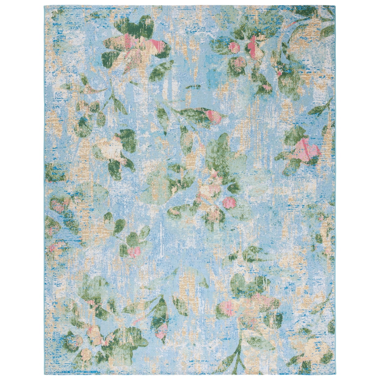 SAFAVIEH Barbados Cedric Floral Indoor/Outdoor Runner Rug, Light Blue/Green, 2'8" x 8'