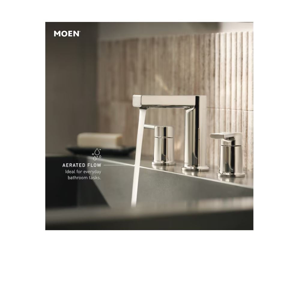 Moen Rinza 84629 Chrome 2-Handle Widespread WaterSense Bathroom Sink Faucet with Drain