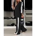 thumbnail image 5 of CHICME Two Piece Sets for Women Striped Side Lapel Long Sleeve Button Blazer and Straight Leg Pants with Pockets Business Casual Set Black-L, 5 of 9