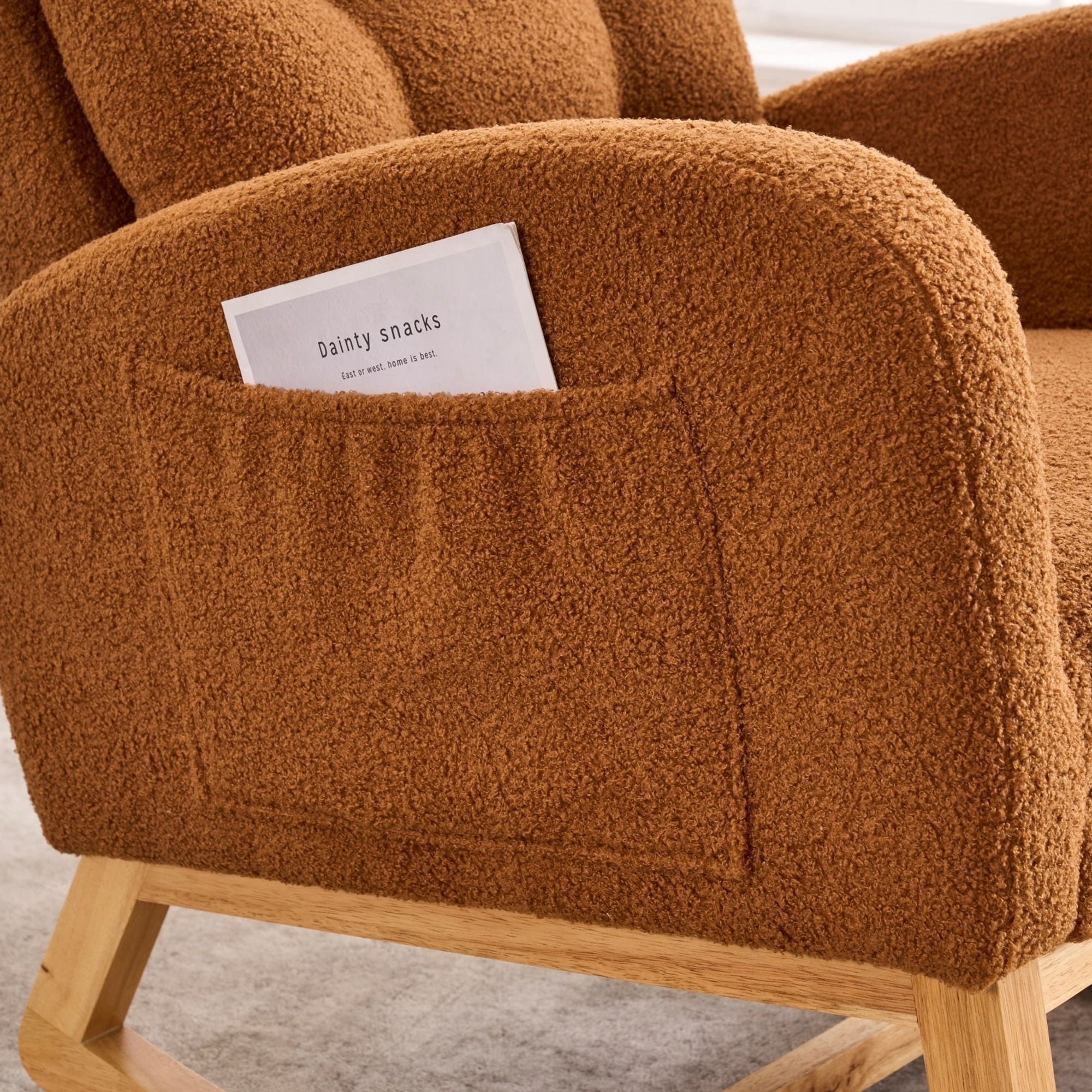 Sailvan Upholstered High Back Accent Rocking Chair with Footrest & Storage Pocket for Living Room