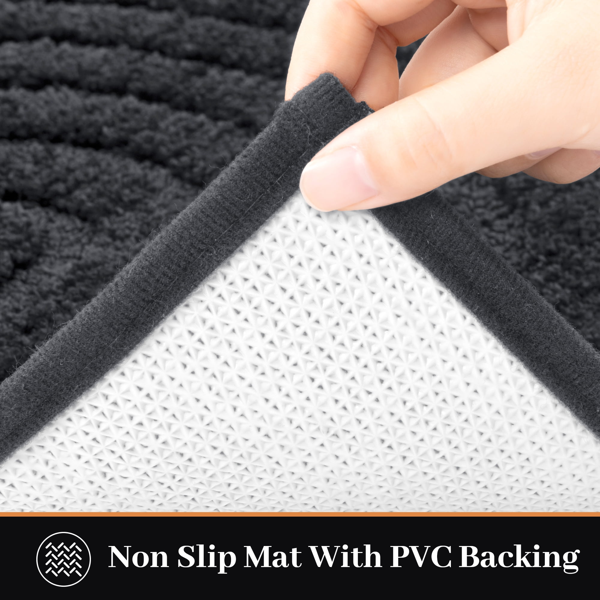 Vaukki Geometric Bathroom Rug Set of 3 Microfiber Soft Absorbent Non Slip Bath Rugs for Bathroom，(18"x26"+20"x47"+20"x24"，Black)