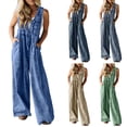 thumbnail image 2 of Umfun Women's Vintage Wash Sleeveless Denim Jumpsuit with Drawstring Waist - Loose Fit Wide Leg Overalls for Beach Holiday & Daily Outings, 2 of 9