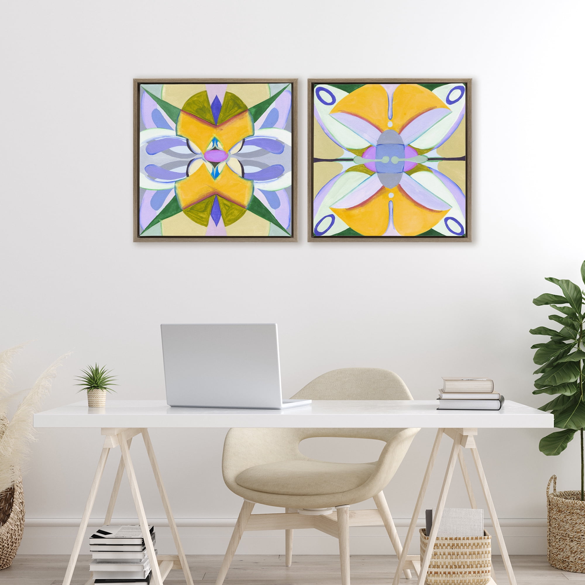 Stupell Industries Kaleidoscopic Revival Hues 2 Piece Brown Framed Floater Canvas Set, design by Melissa Wang