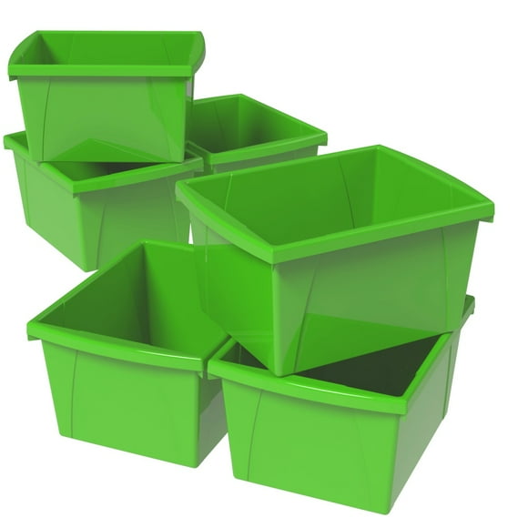 STOREX 4 Gallon (15L) Classroom Storage Bin, Green (Case of 6)