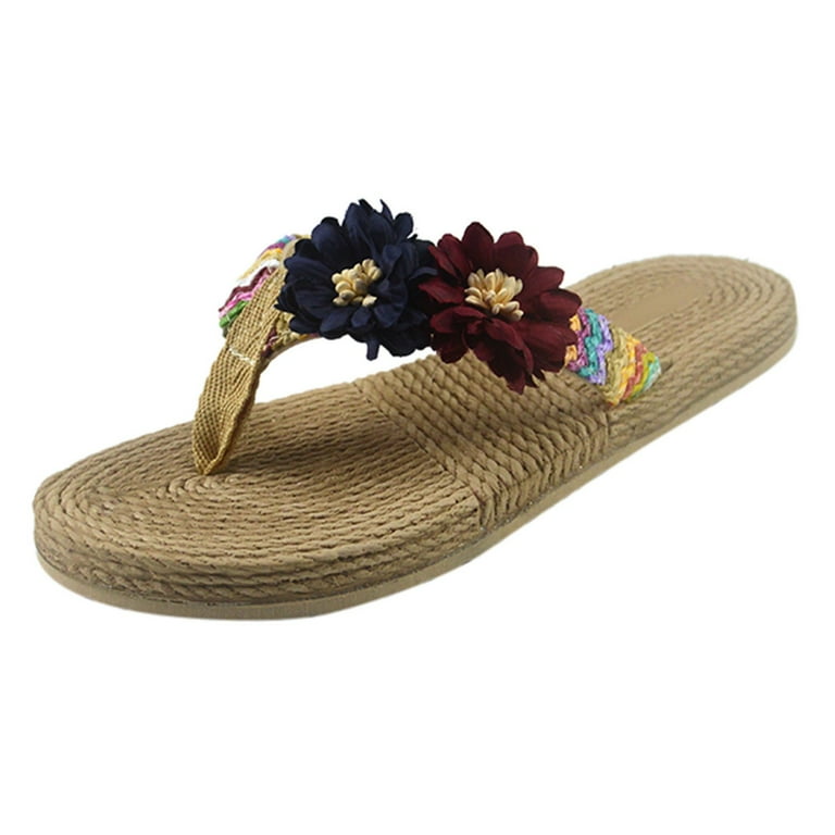  Mzluyin Sunflower Slippers Beach Flip-Flops Shoes Women Sandals  Home Breathable Weave Slipper Flat Beach Women's Slipper Womens Cute Slippers  Size 11 : Everything Else
