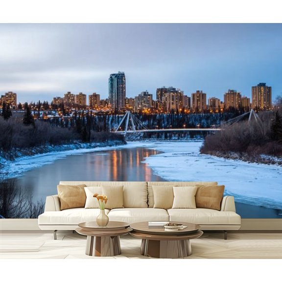 Peel and Stick Wallpaper Edmonton Canada Cityview skyline dawn North Saskatchewan River Modern Art Wall Mural Decor Self Adhesive and Removable 69in x 98in